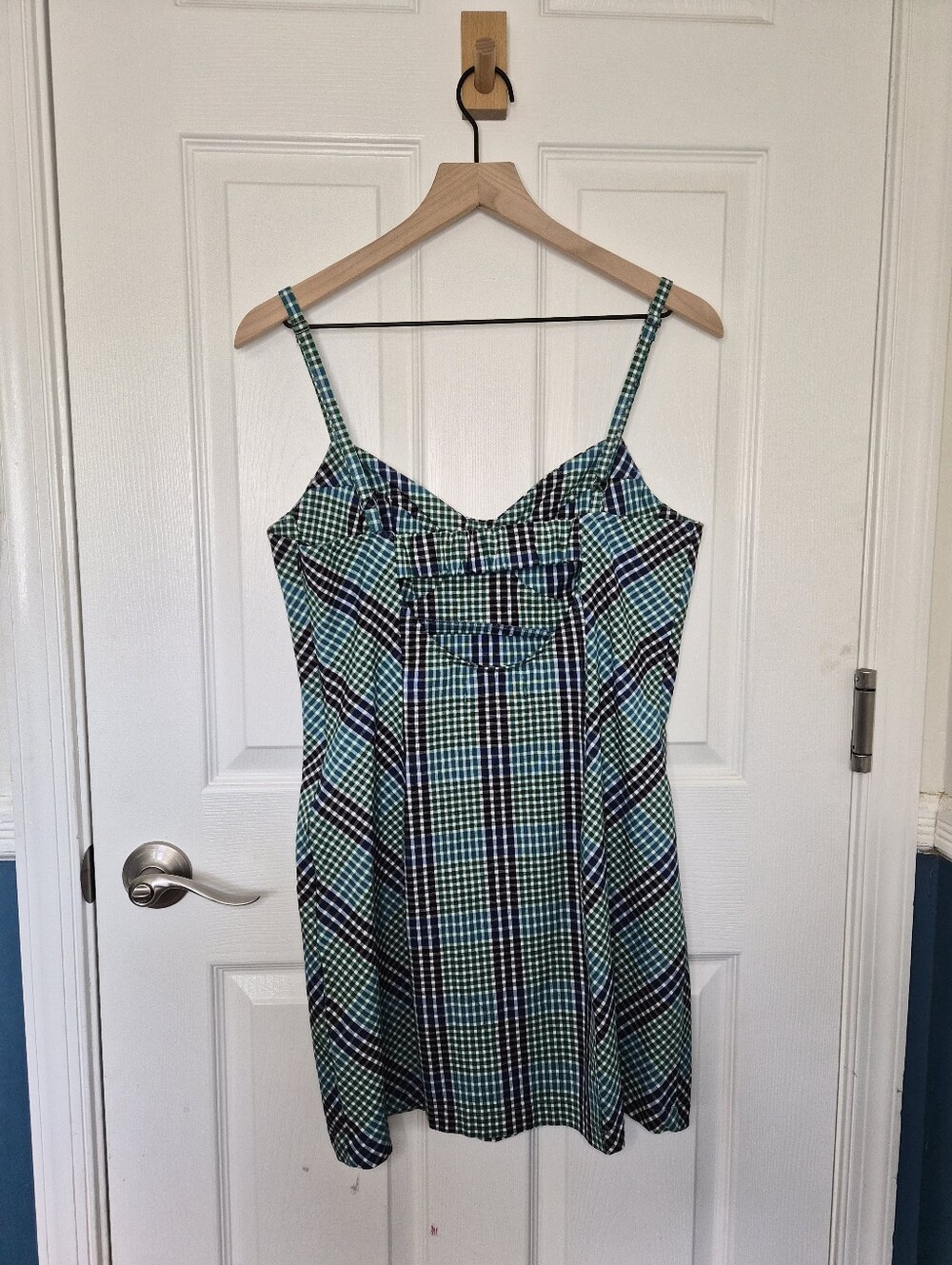 Urban Outfitters Plaid Mini Strappy Dress Green/Blue/Black Cotton Blend Size L - Picture 4 of 12